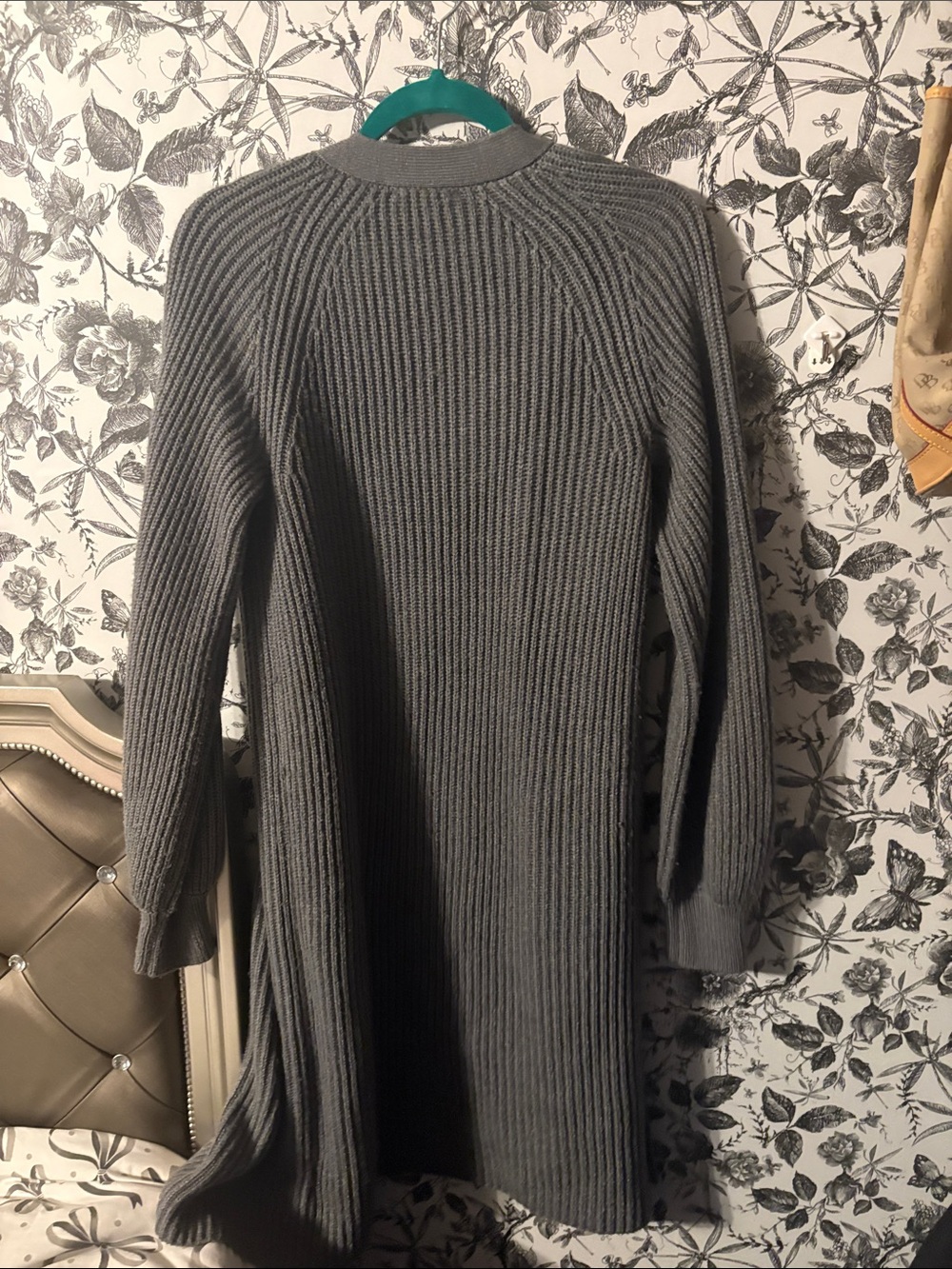 Express Long Ribbed Open-Front Cardigan in Gray - Picture 2 of 2
